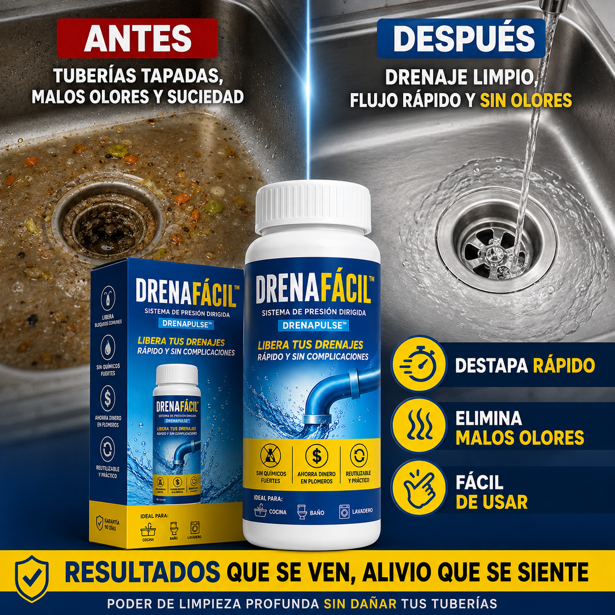 DrenaFacil® La herramienta de presión que destapa cualquier tubería en segundos sin químicos ni plomero